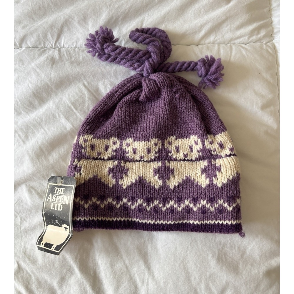NWT Vintage Marceau Sports WOOL Womens Ski Hat Bow Purple Teddy Bear Snowboard‎